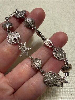 Sterling Silver 925 My Way Seashell & Starfish Link Bracelet 7’ in
